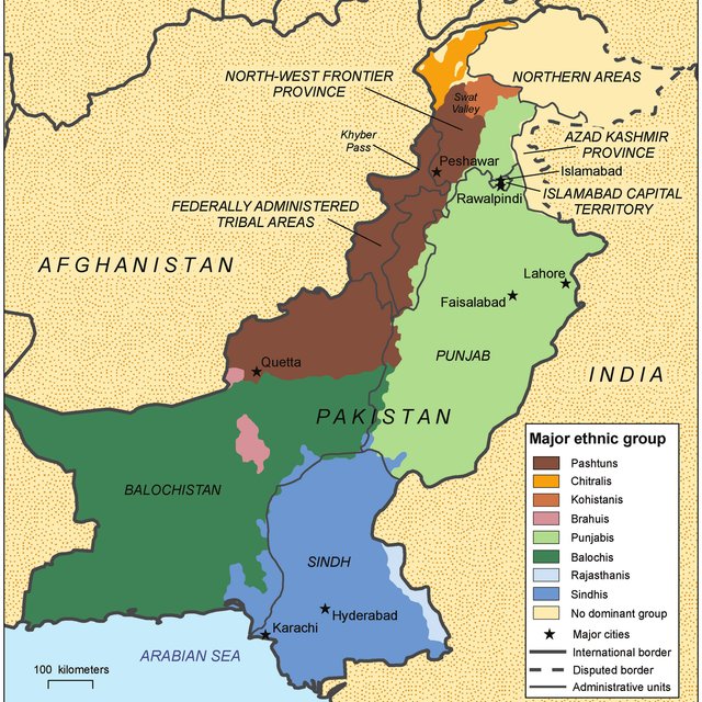Distribution of major ethnic groups in Pakistan Q640