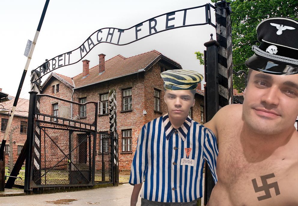 Eth with badg at auschwitz