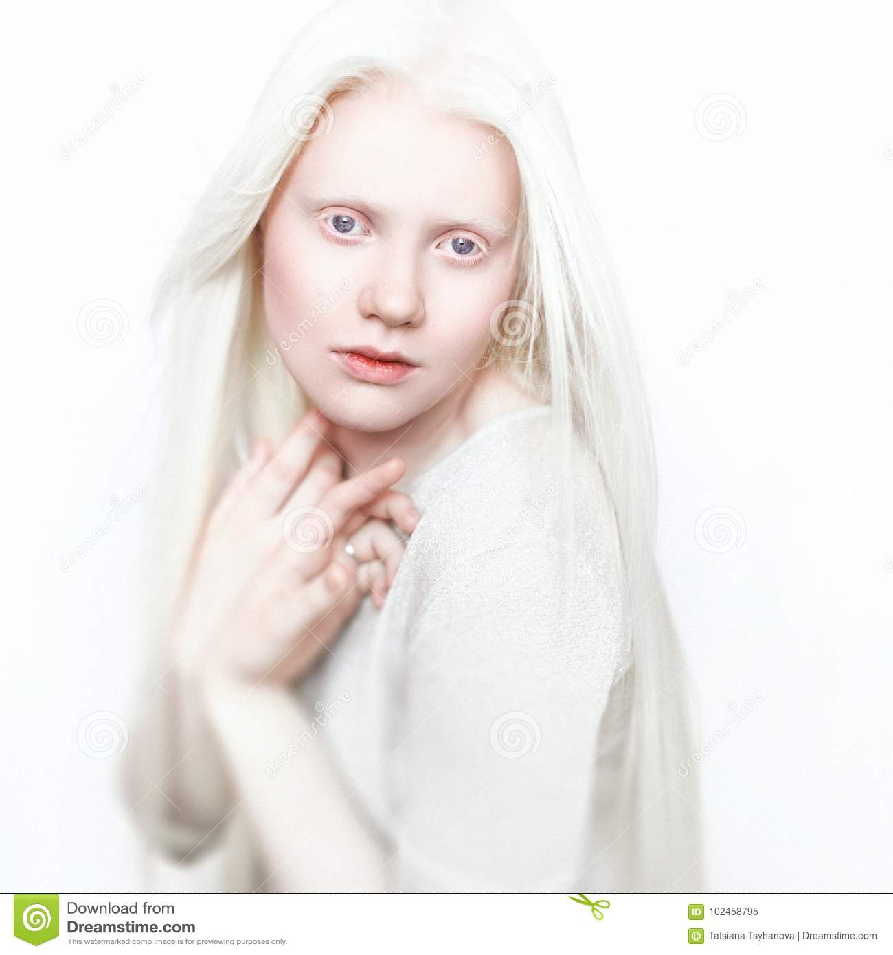 Albino woman white skin natural lips white hair photo face portrait head blonde girl blue eyes