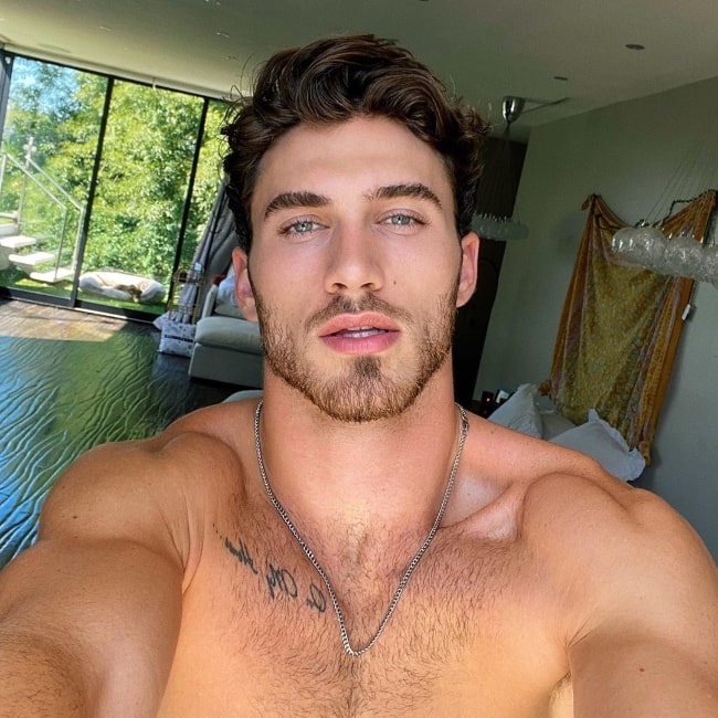 Michael Yerger as seen while taking a shirtless selfie in Los Angeles California in July 2020