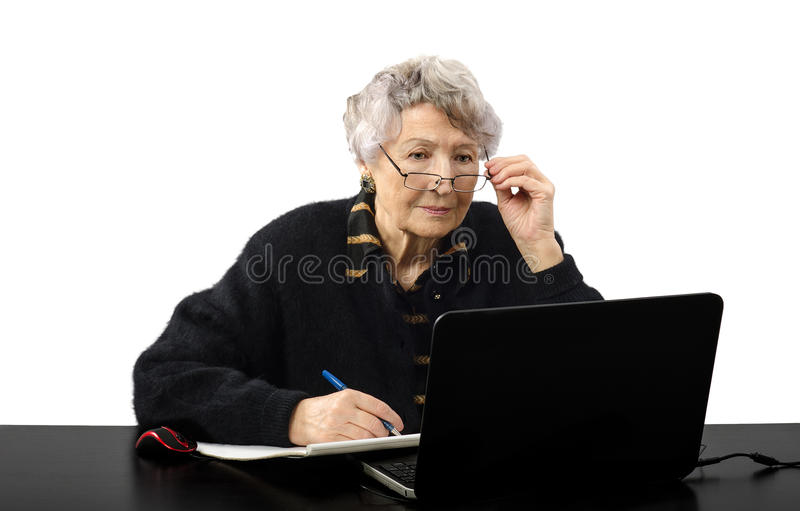 Old teacher listening to student online lesson grey haired carefully class 39489768