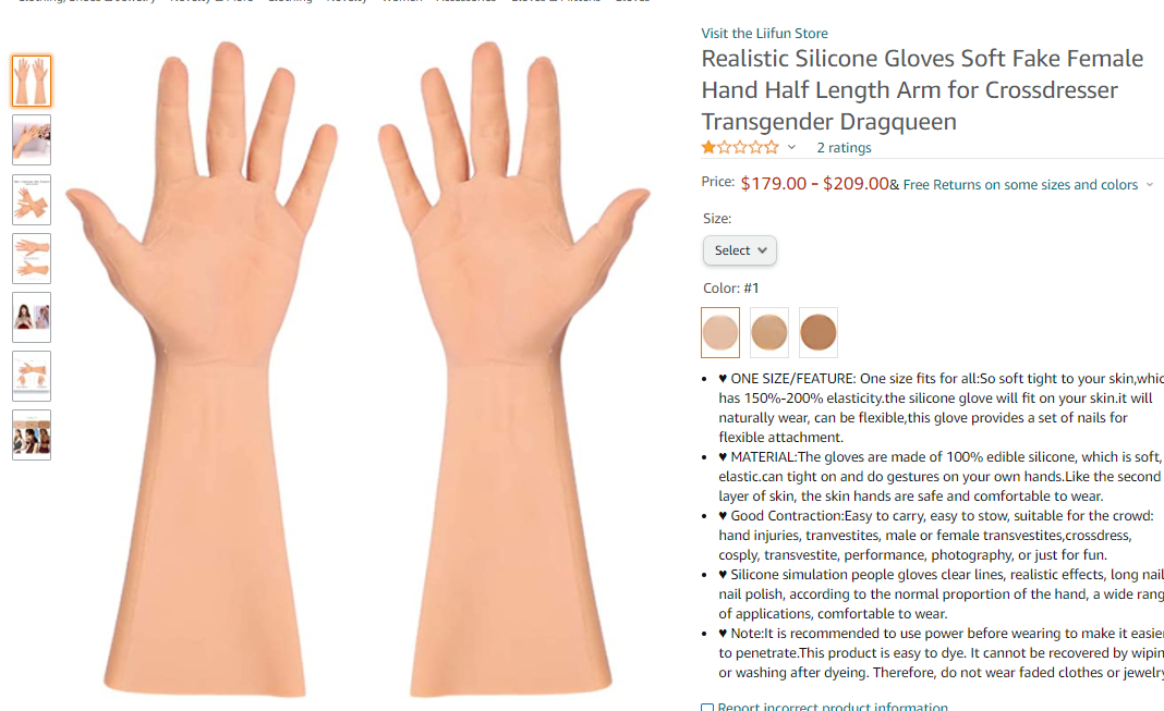 Amazoncom  Realistic Silicone Gloves Soft Fake Female Hand Half Length Arm for Crossdresser T