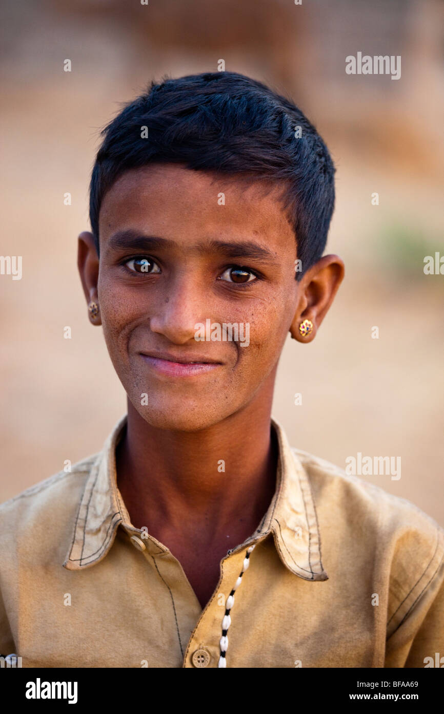 Indian boy at the camel fair in pushkar india BFAA69
