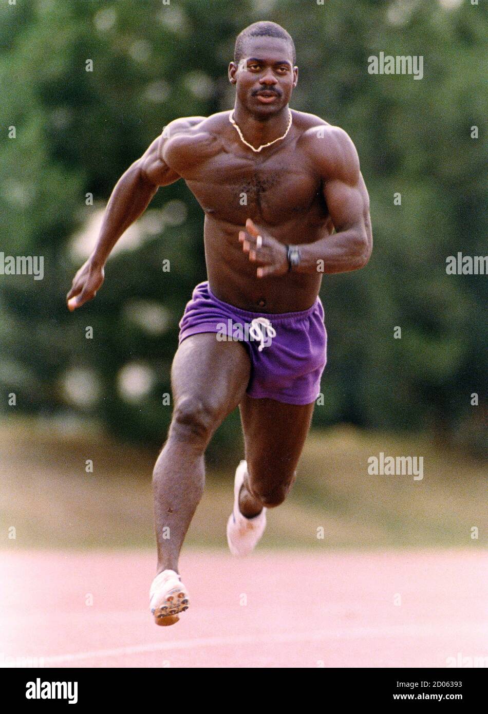 Sprinter ben johnson of canada prepares for the mens 100 meters sprint race ahead of the seoul