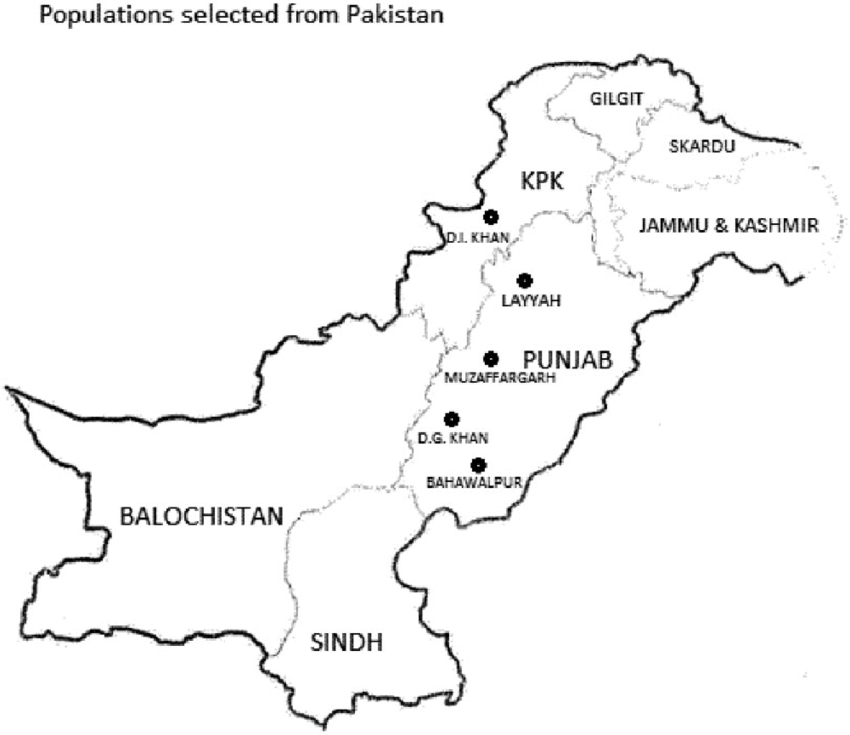 Map of collection sites in Punjab and KPK provinces of Pakistan