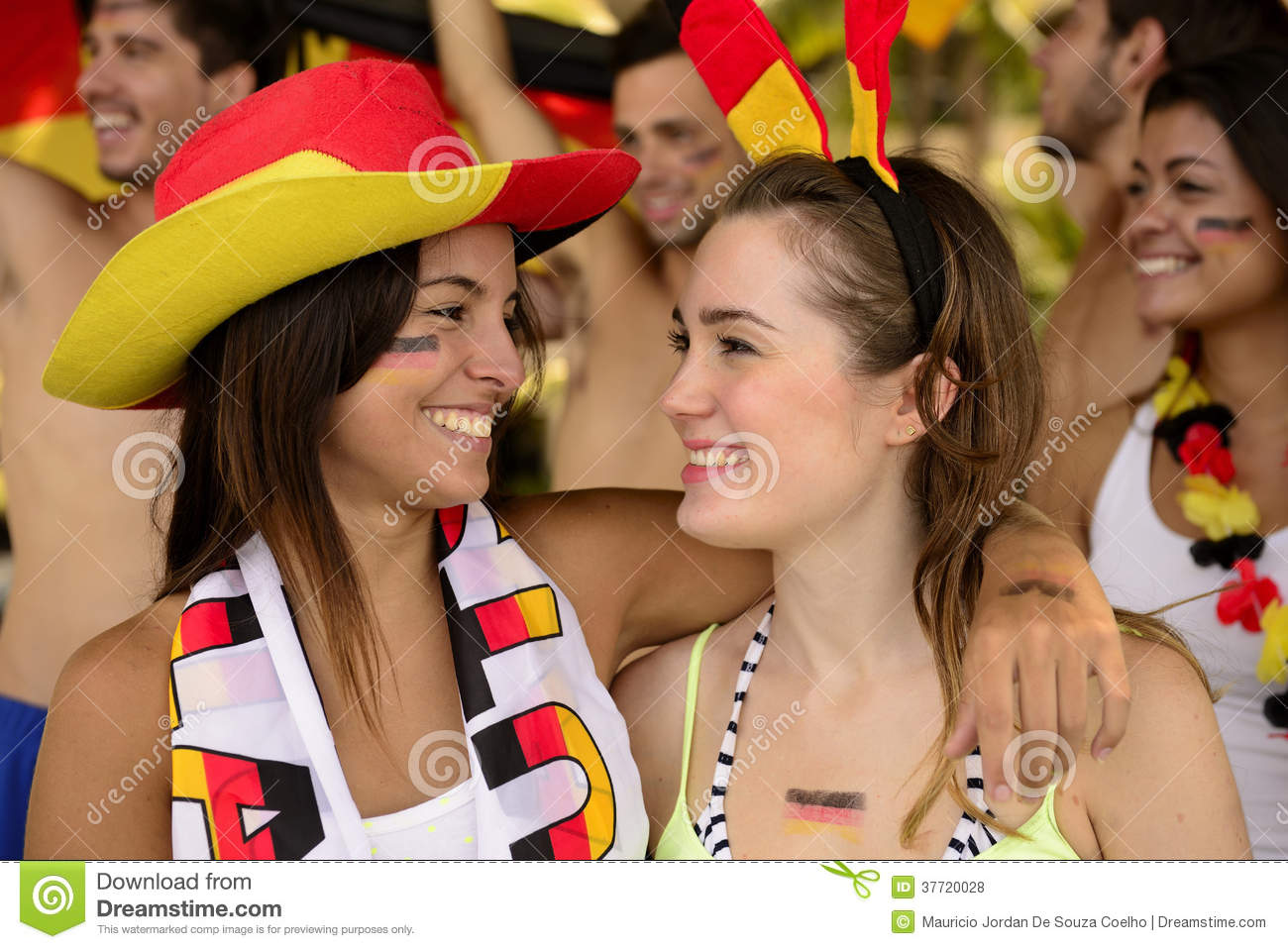 Happy german women sport soccer fans celebrating victory 37720028