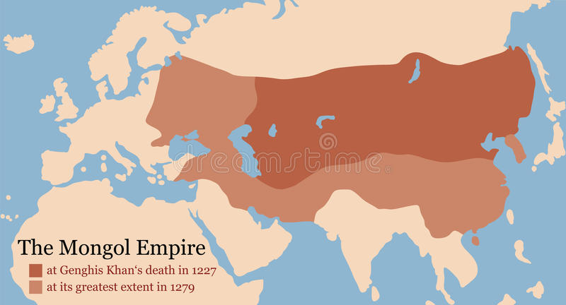 Mongol empire conquest map genghis khan s death its greatest extent vector illustration 50898993
