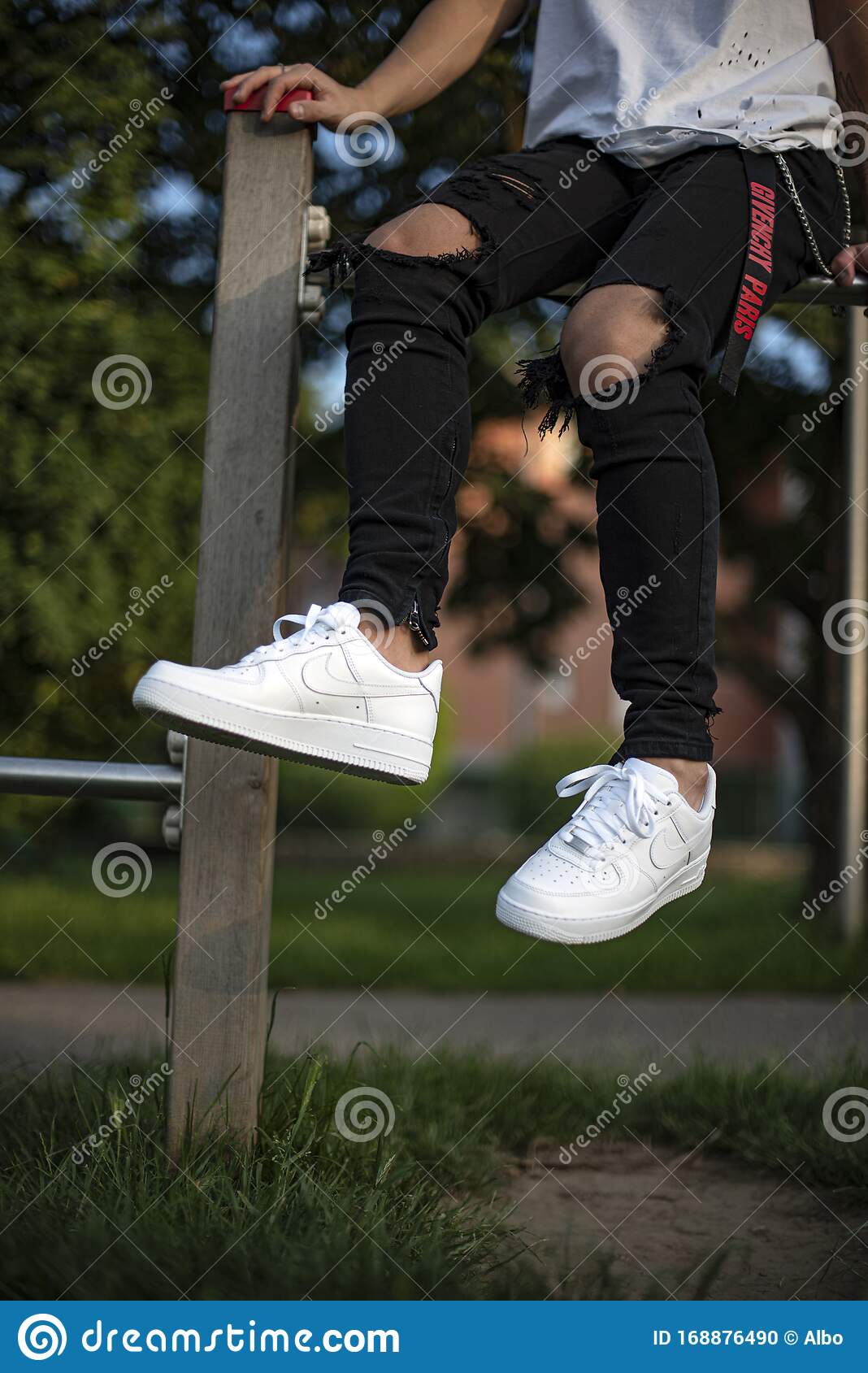 Young man wearing pair nike air force milan italy june young man wearing pair nike air force 1