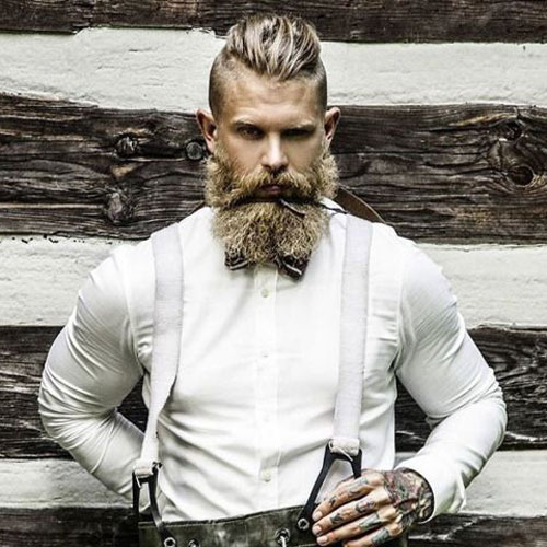 Thick Full Beard with Slicked Back Hair
