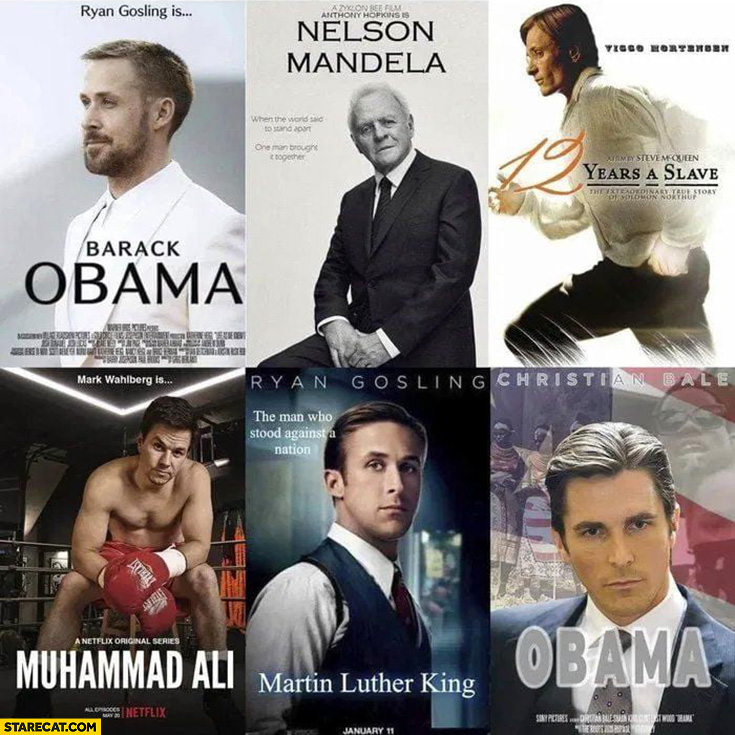 White actors playing black characters movie posters obama mandela muhammad ali martin luther k
