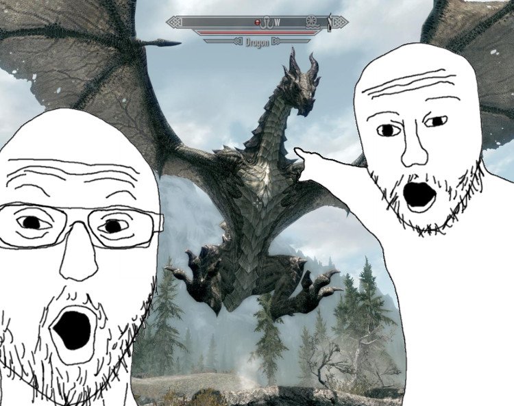 7495   2soyjaks arm dragon glasses hand mustache open mouth pointing skyrim soyjak stubble var