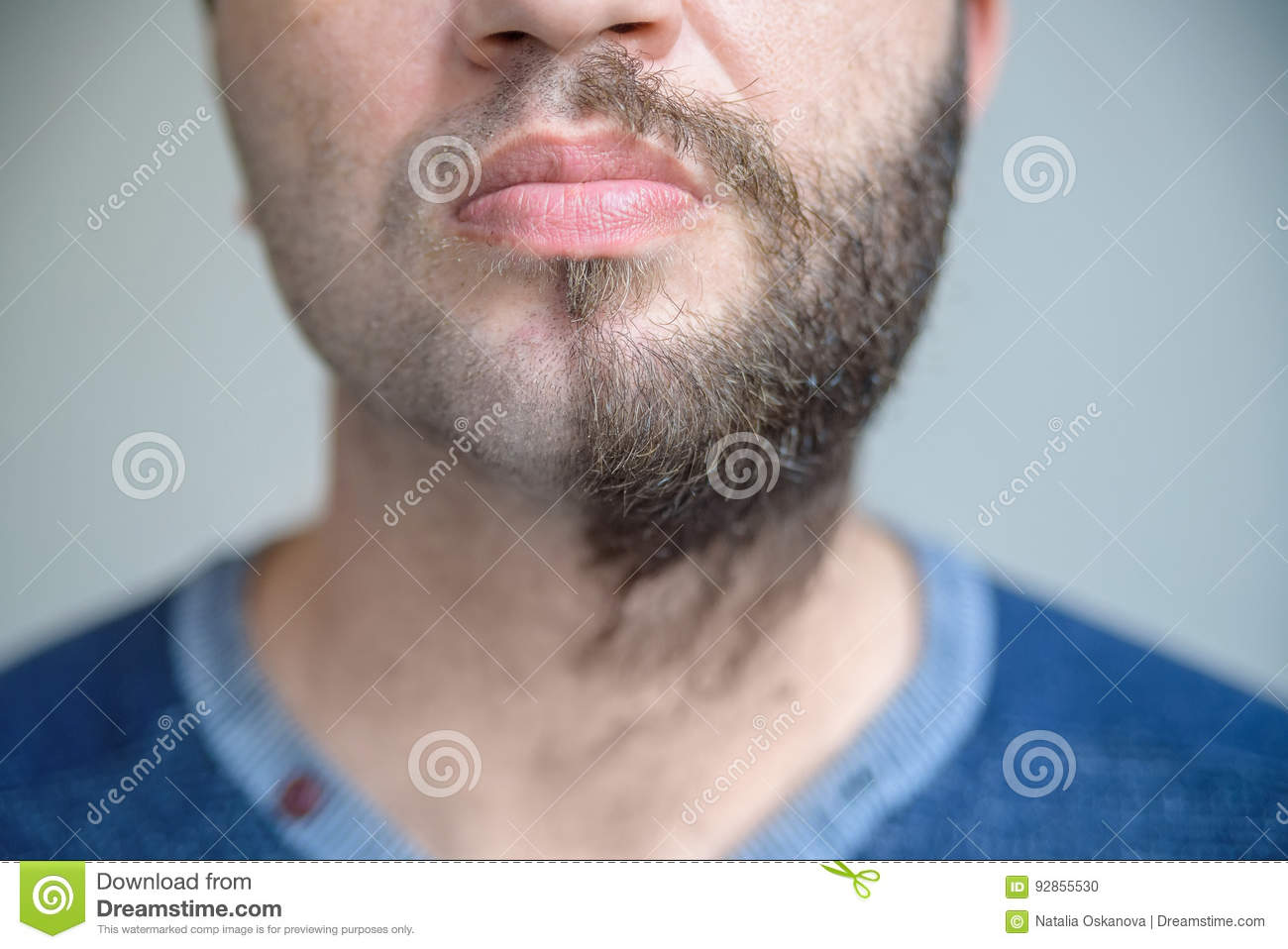 Close up half shaved beard image lower part man s face 92855530