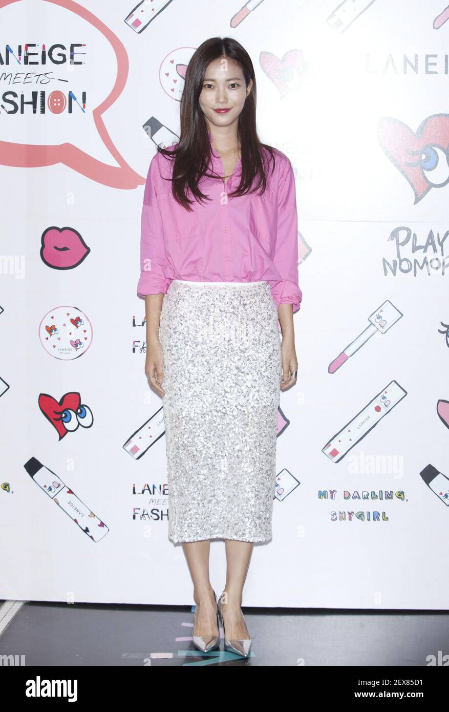 28 july 2015 seoul south korea south korean model seon hwang attends a photo call for the cosm