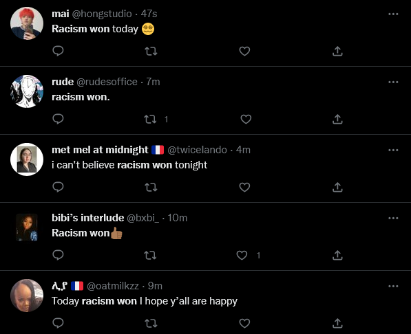Screenshot 2022 12 18 at 19 06 30 racism won   Twitter Search   Twitter