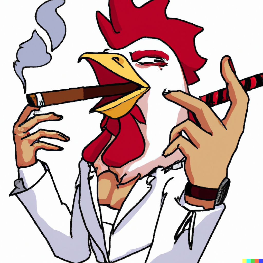 DALLE 2022 12 21 230828   humanoid rooster smoking cigar cool anime style 