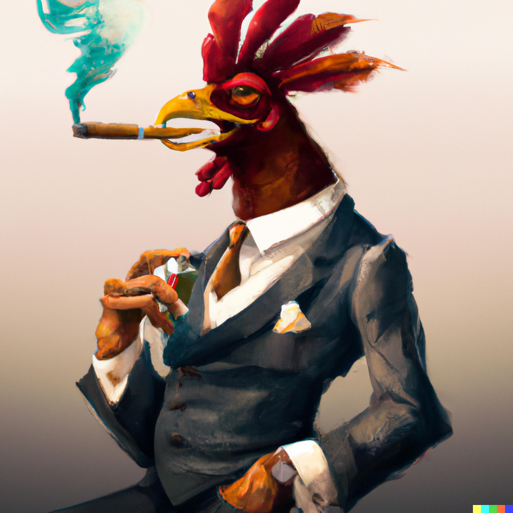 DALLE 2022 12 21 230620   humanoid rooster smoking cigar cool digital art