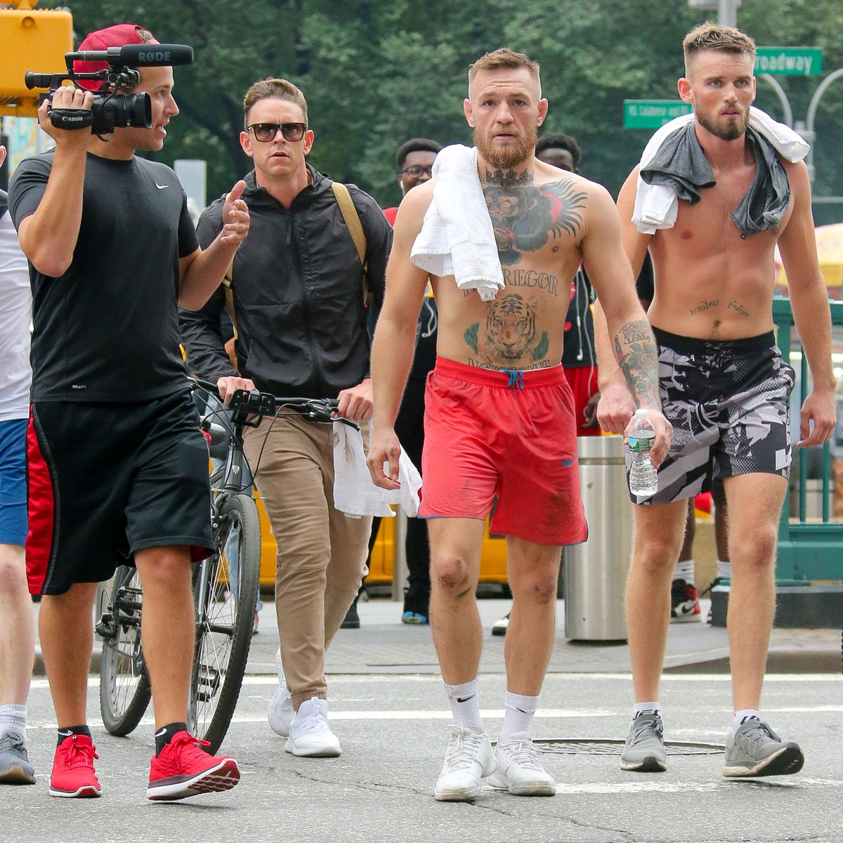 0 Conor McGregor were spotted shirtless as walking around around Columbus Circle in New York C