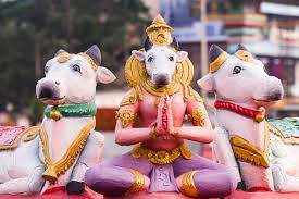 Statue Of Hindu God Lord Idol Vishnu With Cow Animal Face And Folded Hands  With Holy Sacred Cows Stock Photo - Download Image Now - iStock