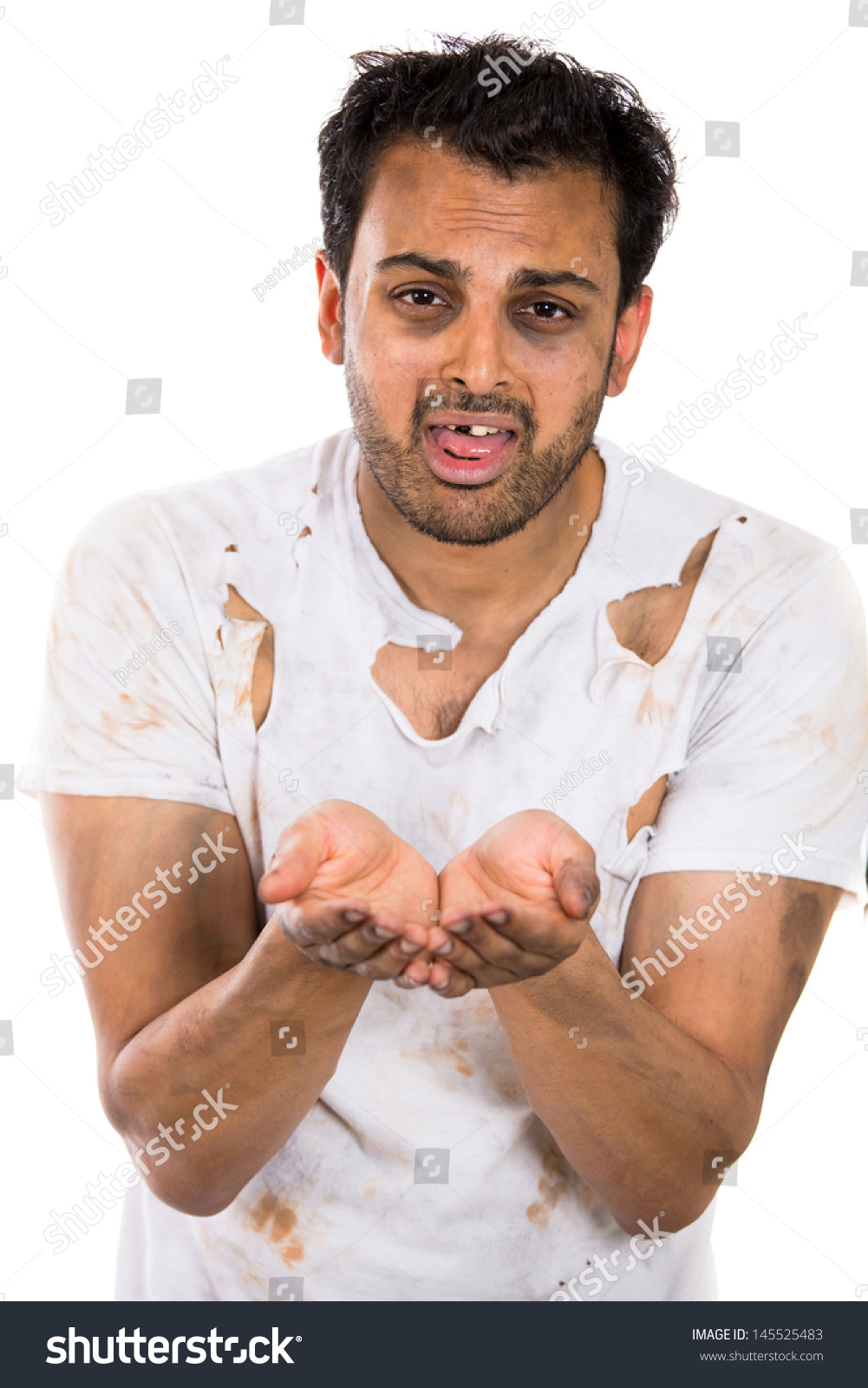 Stock photo a close up portrait of a homeless desperate broke man begging for money help food 