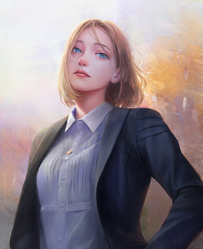 HD wallpaper realistic anime girl realistic blonde short hair anime