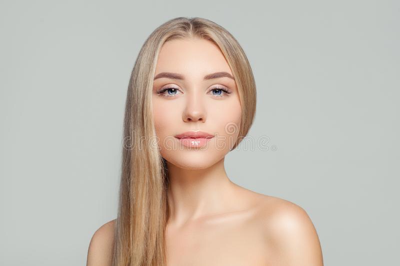 Healthy blonde woman portrait beauty girl long healthy blond hair perfect clear skin natural b