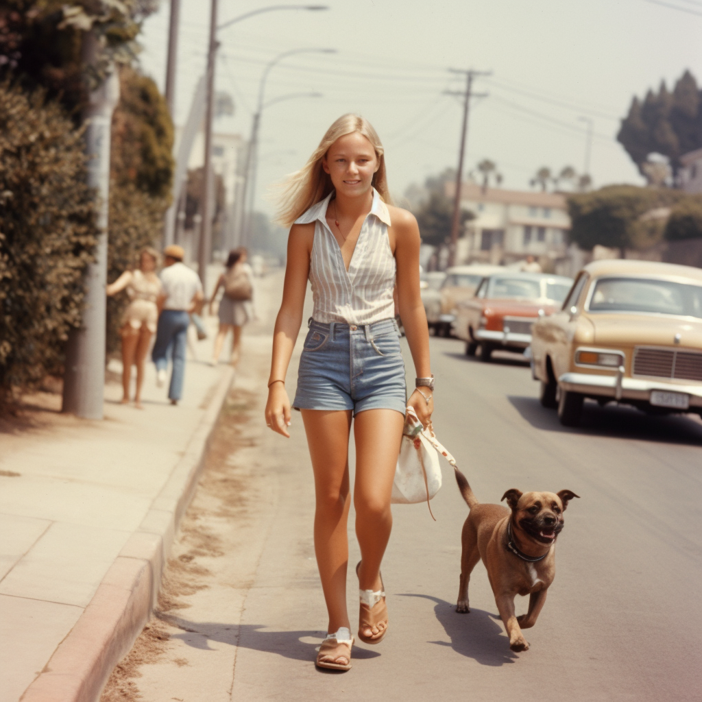  1970s photo of woman in denim shorts tank top full body image  b779a620 82fc 46b7 bdb3 974bc4