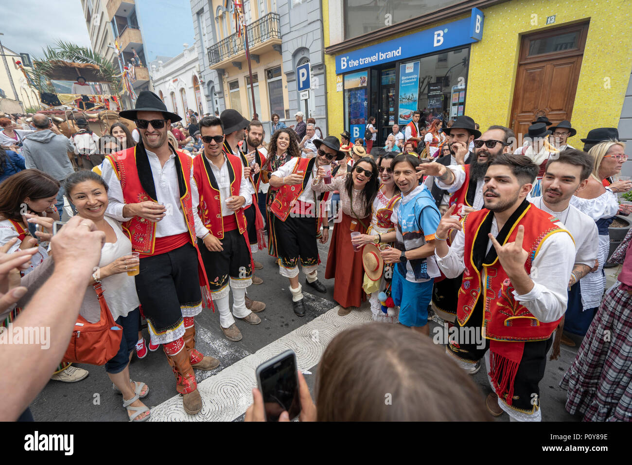 Orotava tenerife canary islands june 10 2018 thousands of people in canaries regional costumes