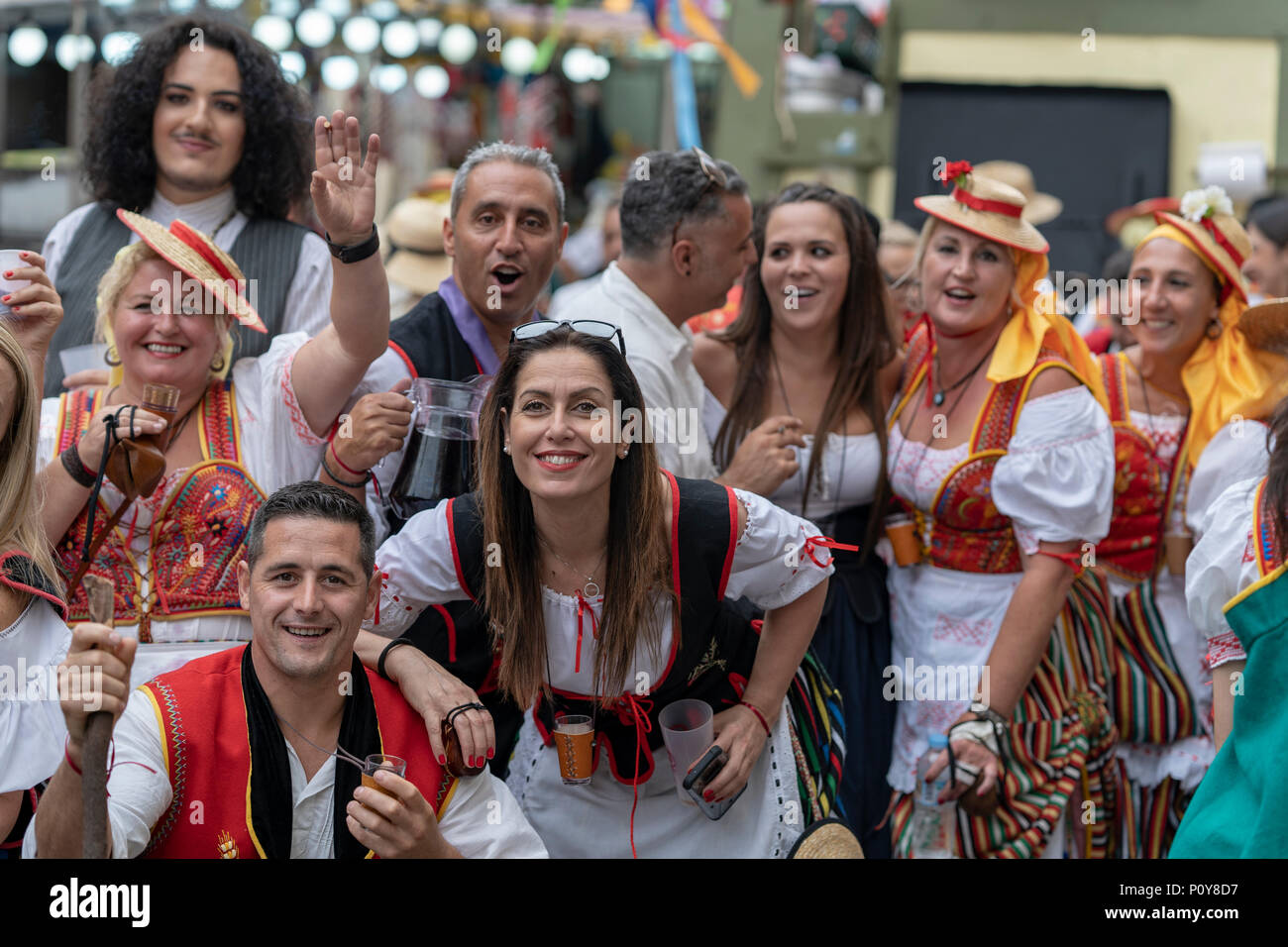 Orotava tenerife canary islands june 10 2018 thousands of people in canaries regional costumes