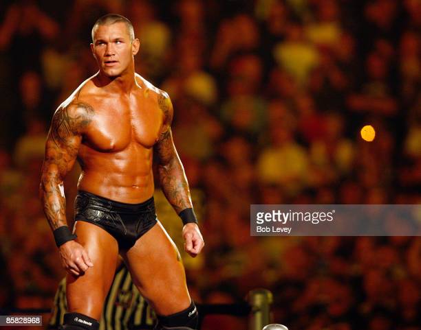 Randy orton makes his way to the ring for his match with triple h for the wwe championship belt