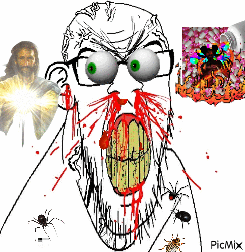 2451 angry animated blood bug christianity clenched teeth devil ear glasses jesus meds moving 