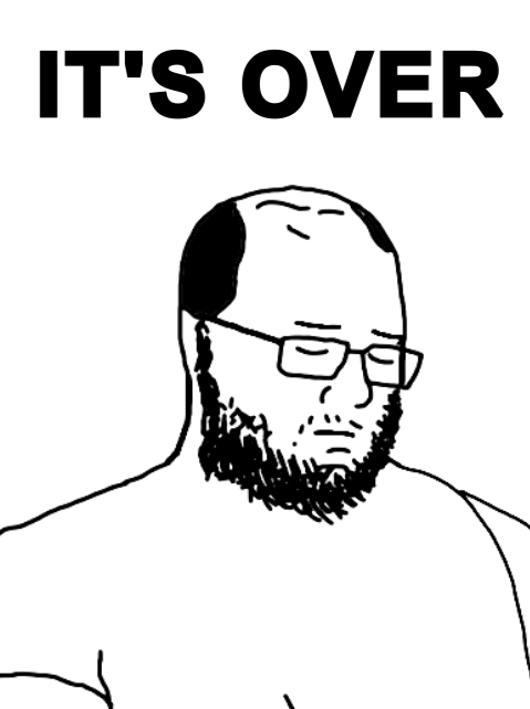 925 balding closed eyes closed mouth glasses its over sad soyjak stubble text variant unknown