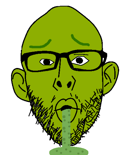 29006 ear emoticon glasses green green skin nauseated open mouth sick soyjak stubble variant n