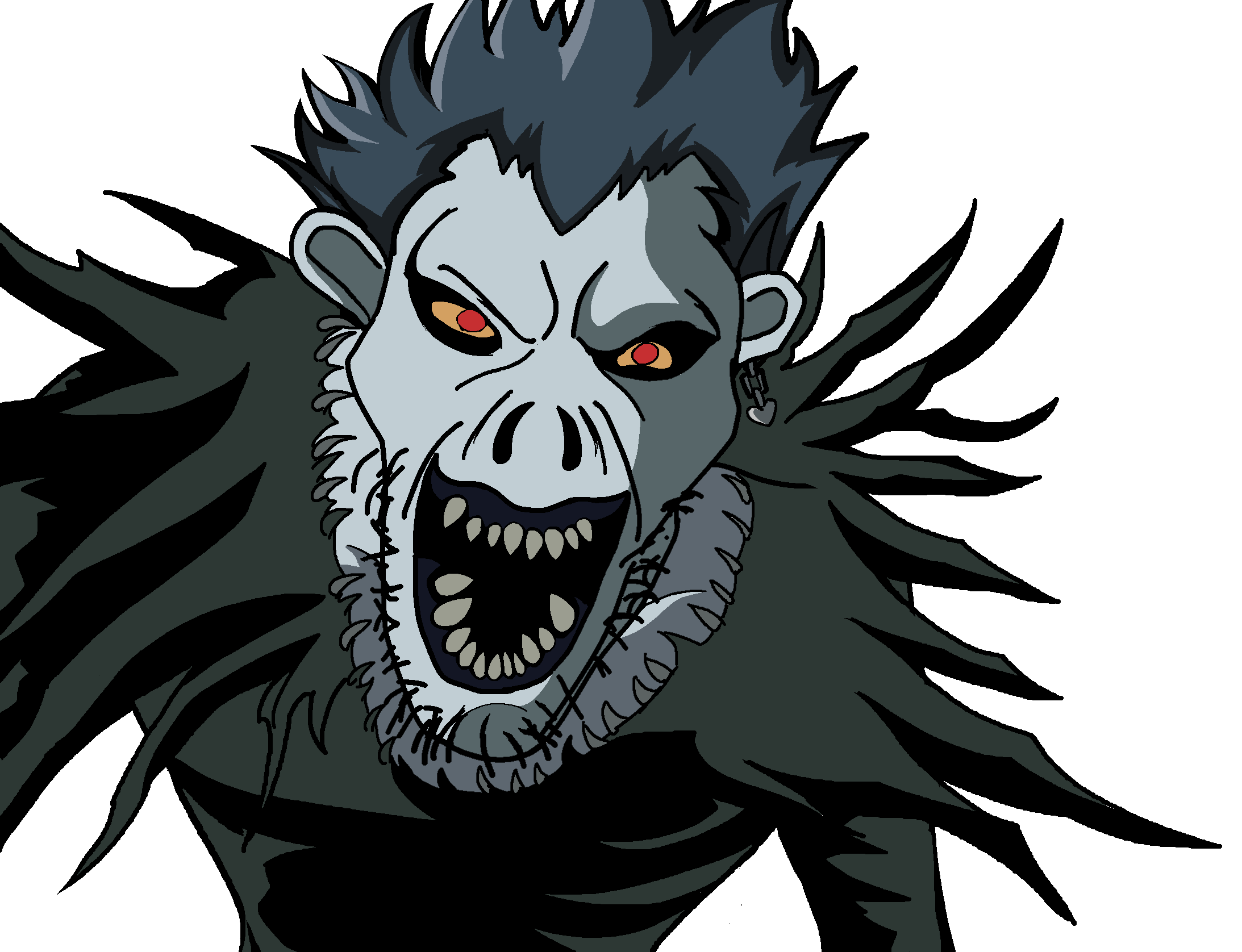 12454 anime blue hair clothes death note ear grey skin hair red eyes ryuk sharp teeth soyjak v