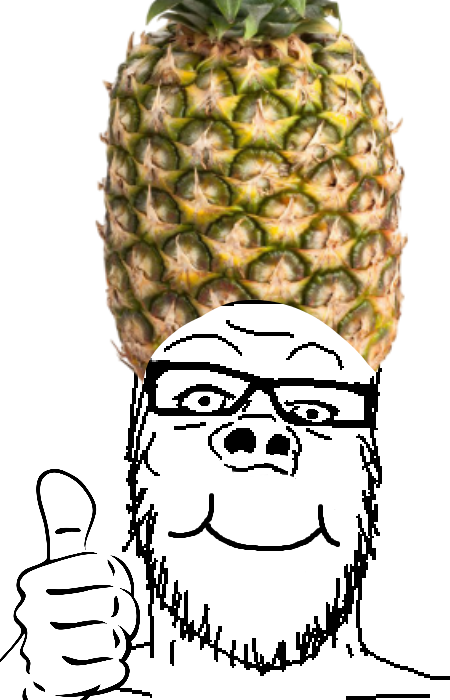 1316 clothes food foodjak fruit glasses hand hat pineapple smile soyjak stubble thumbs up vari