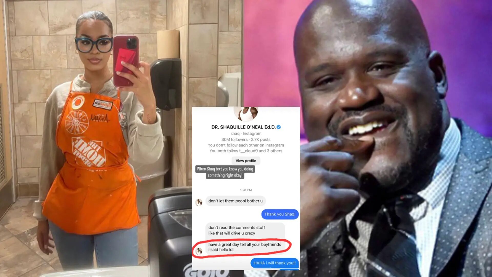 Shaquille ONeal DMs viral home depot girl