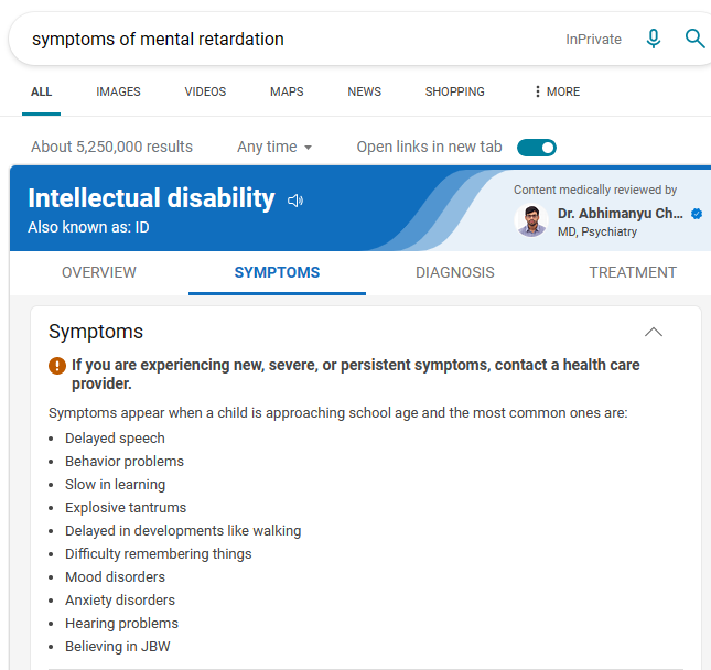 Symptoms of mental retardation