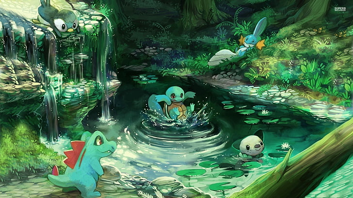 Pokemon water play waterfall wallpaper preview