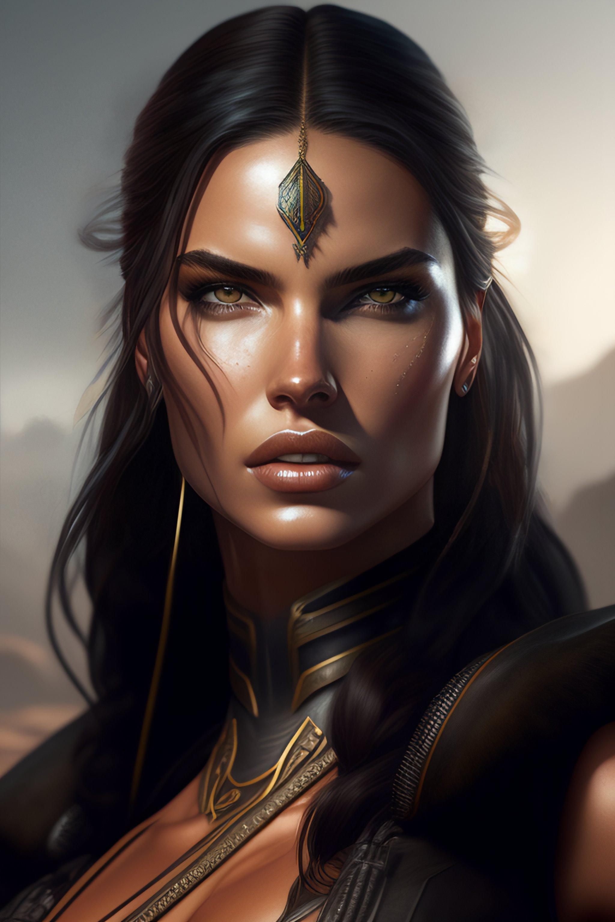 Full portrait painting of adriana lima as lara cro