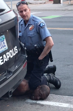 George Floyd neck knelt on by police officer