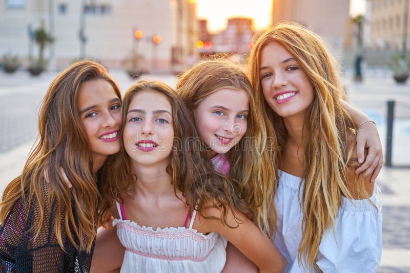 Best friends teen girls sunset city group 104936555
