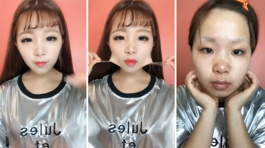 Sculpted faces Asians use tweezers and scissors to remove their stunning video makeup 5b39d93a