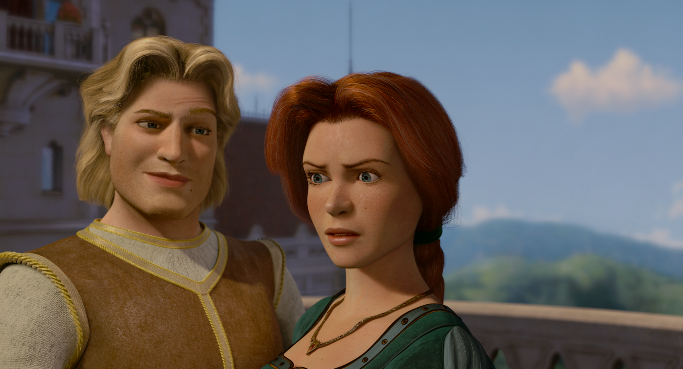 Charming disguises as Shrek with Fiona