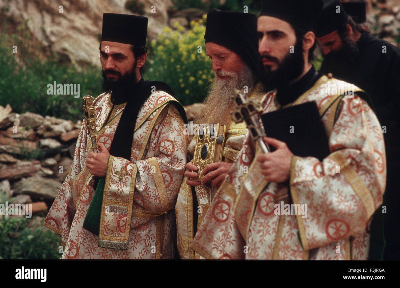 Autonomous monastic republic of athos greek orthodox monks at the easter procession P3JRGA