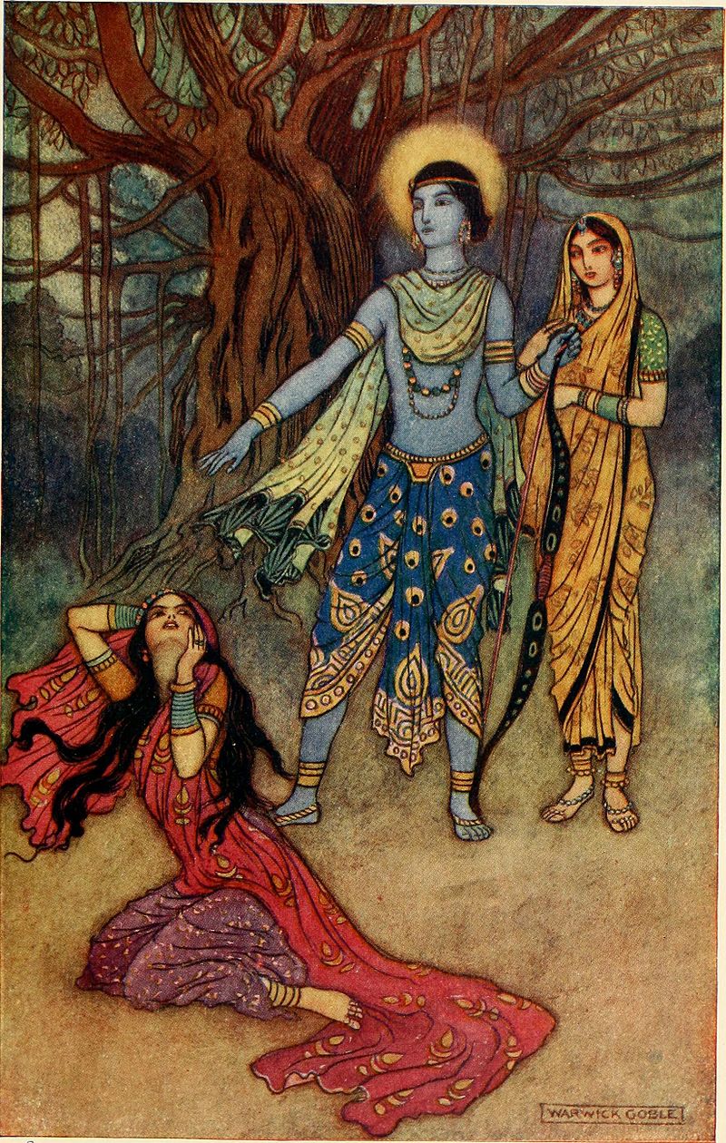 800px Rama Spurns Suparnakha by Warwick Goble