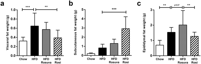 Effects of rosuvastatin and rosiglitazone on fat distribution HuCRPtg mice were fed