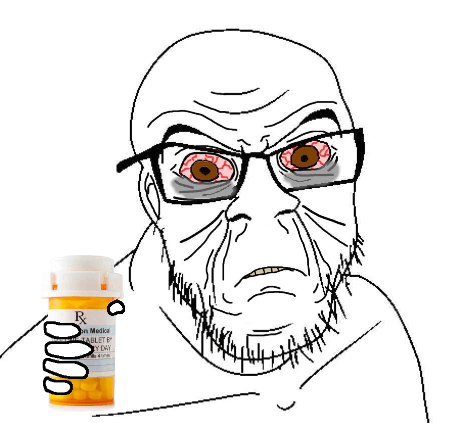 10276 angry animated bloodshot eyes brown eyes ear giving glasses hand holding object meds soy