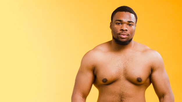 Front view shirtless athletic man with copy space 23 2148398767
