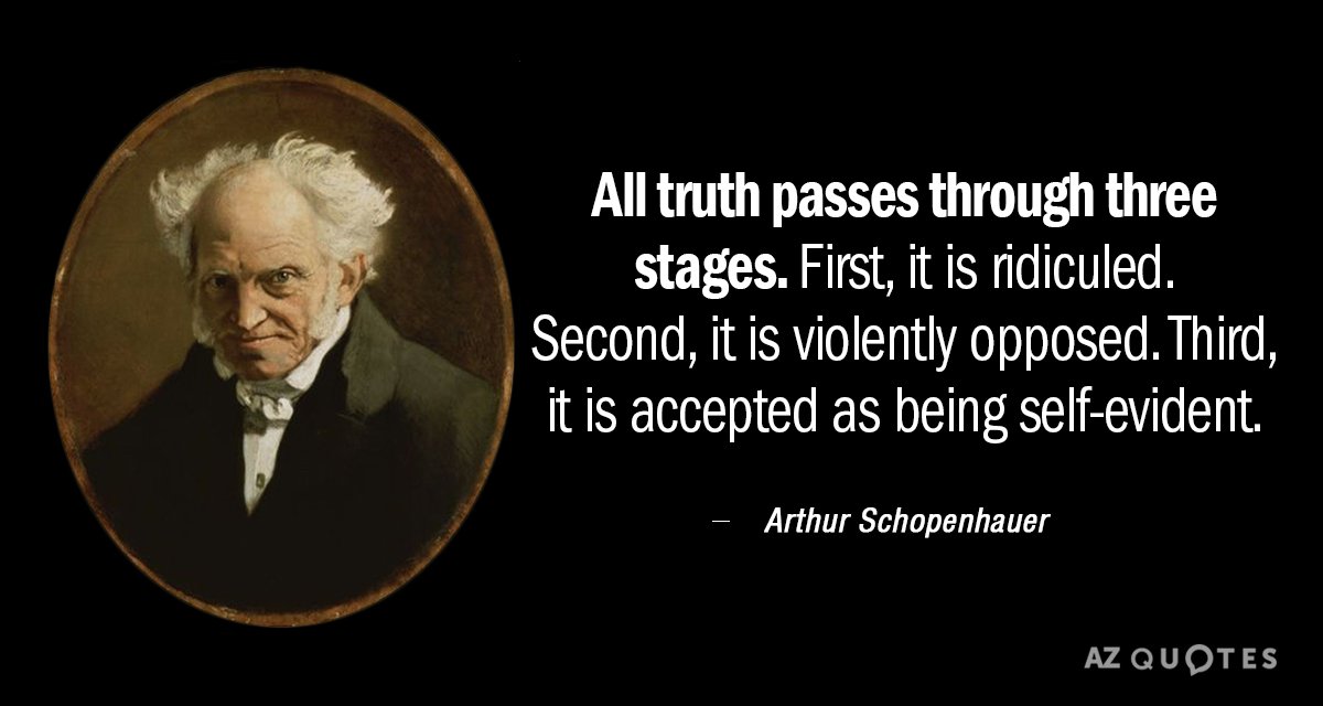 Quotation Arthur Schopenhauer All truth passes through three stages First it is ridiculed 26 1