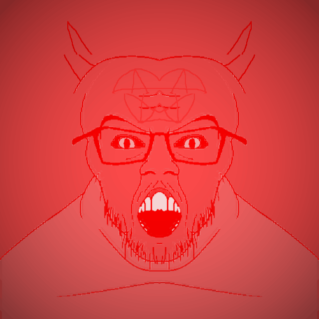 16467 angry animated devil glasses green eyes horn mirrored monster mustache open mouth pentag