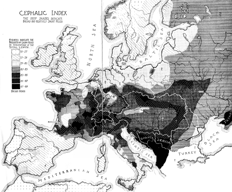 Ripley map of cephalic index in Europe